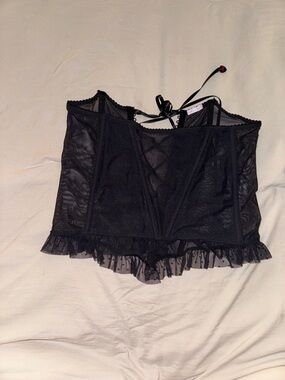 Savage X Fenty Black Lace Ruffle Bandeau Top